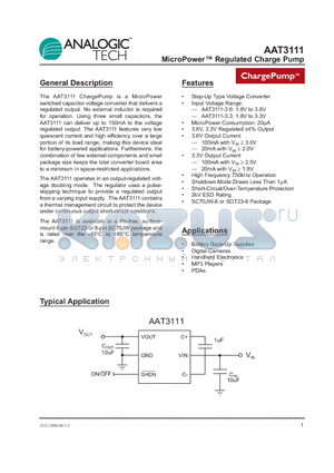 AAT3111IGU-3.6-T1 datasheet - MicroPower Regulated Charge Pump
