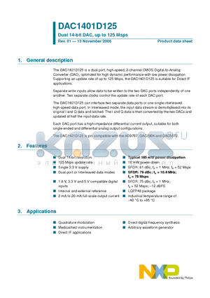 DAC1401D125HL datasheet - Dual 14-bit DAC, up to 125 Msps