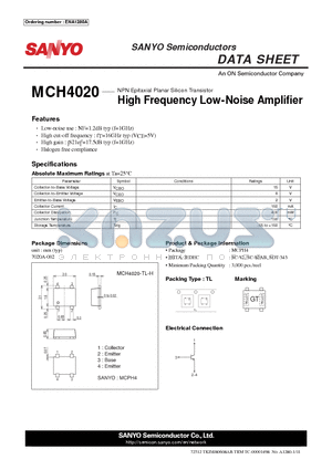 ENA1280A datasheet - NPN Epitaxial Planar Silicon Transistor High Frequency Low-Noise Amplifier