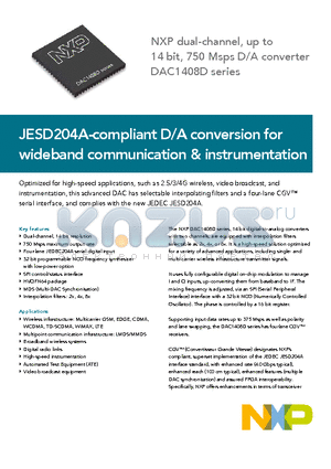 DAC1408D datasheet - JESD204A-compliant D/A conversion for wideband communication & instrumentation