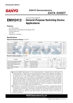 ENA1315 datasheet - N-Channel Silicon MOSFET General-Purpose Switching Device Applications