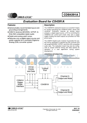 CDB4391A datasheet - Evaluation Board for CS4391A