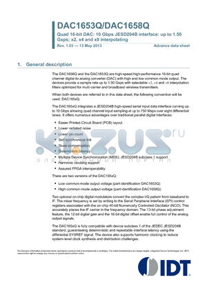 DAC1658Q1G5NAGA datasheet - Quad 16-bit DAC: 10 Gbps JESD204B interface: up to 1.50