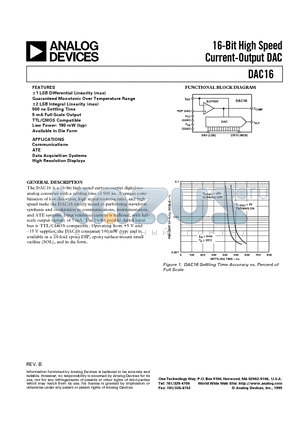 DAC16FP datasheet - 16-Bit High Speed Current-Output DAC