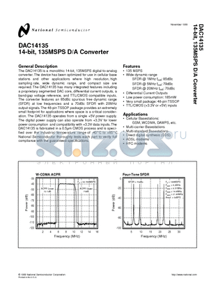 DAC14135MT datasheet - 14-bit, 135MSPS D/A Converter