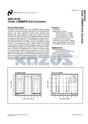 DAC14135MTX datasheet - 14-bit, 135MSPS D/A Converter