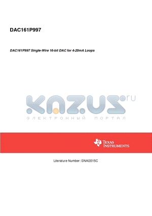 DAC161P997 datasheet - DAC161P997 Single-Wire 16-bit DAC for 4-20mA Loops