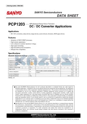 ENA1348 datasheet - NPN Epitaxial Planar Silicon Transistor DC / DC Converter Applications