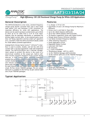 AAT3124ISN-20-T1 datasheet - High Efficiency 1X/1.5X Fractional Charge Pump for White LED Applications