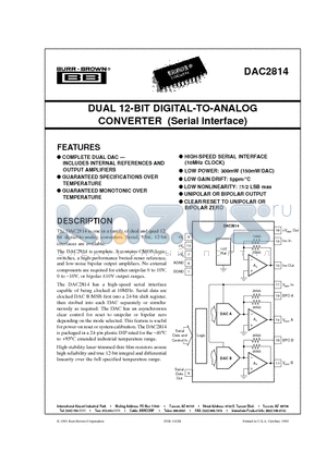 DAC2814BP datasheet - DUAL 12-BIT DIGITAL-TO-ANALOG CONVERTER Serial Interface