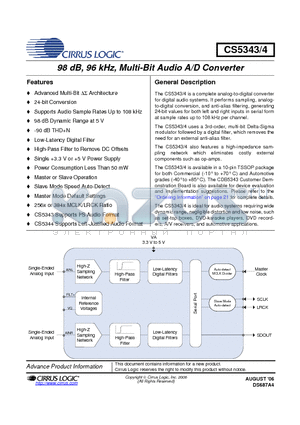 CDB5343 datasheet - 98 dB, 96 kHz, Multi-Bit Audio A/D Converter