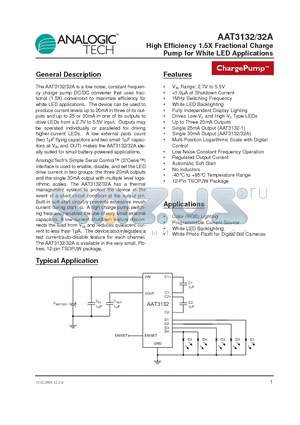 AAT3132 datasheet - High Efficiency 1.5X Fractional Charge Pump for White LED Applications