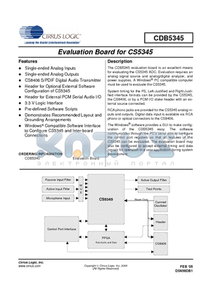 CDB5345 datasheet - Evaluation Board for CS5345