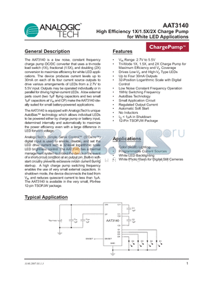 AAT3140 datasheet - High Efficiency 1X/1.5X/2X Charge Pump for White LED Applications
