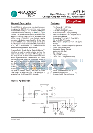 AAT3134 datasheet - High Efficiency 1X/1.5X Fractional Charge Pump for White LED Applications