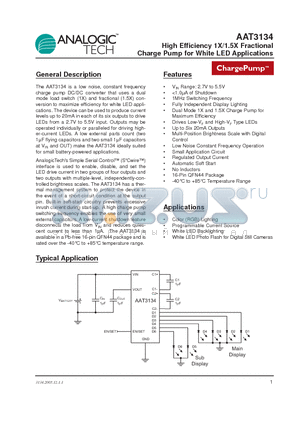 AAT3134 datasheet - High Efficiency 1X/1.5X Fractional Charge Pump for White LED Applications