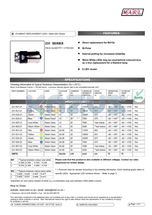231-521-21 datasheet - FILAMENT REPLACEMENT LEDs - Multi-LED Cluster