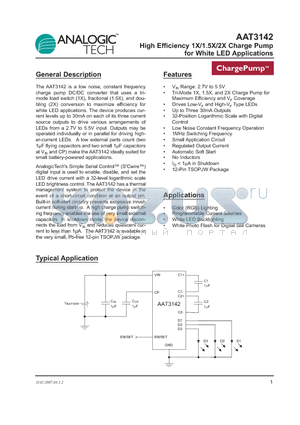 AAT3142 datasheet - High Efficiency 1X/1.5X/2X Charge Pump for White LED Applications