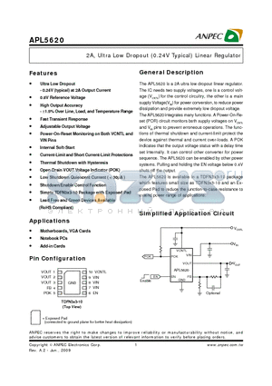 APL5620 datasheet - 2A, Ultra Low Dropout (0.24V Typical) Linear Regulator