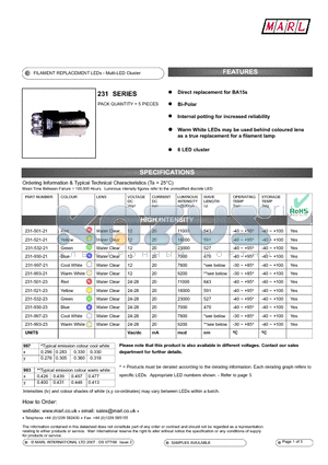 231-501-21 datasheet - FILAMENT REPLACEMENT LEDs - Multi-LED Cluster