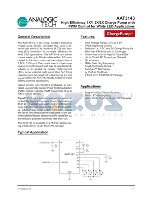 AAT3143 datasheet - High Efficiency 1X/1.5X/2X Charge Pump with PWM Control for White LED Applications
