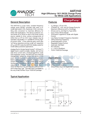 AAT3142ITP-T1 datasheet - High Efficiency 1X/1.5X/2X Charge Pump for White LED Applications