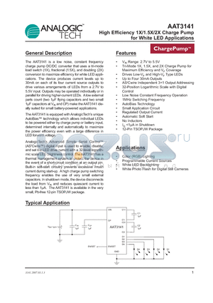 AAT3141_07 datasheet - High Efficiency 1X/1.5X/2X Charge Pump for White LED Applications