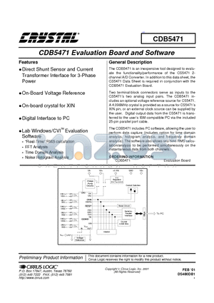 CDB5471 datasheet - Evaluation Board and Software
