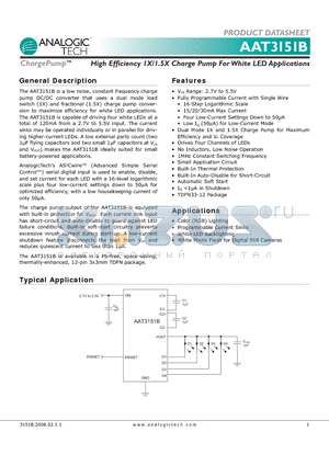 AAT3151BIWP-T1 datasheet - High Efficiency 1X/1.5X Charge Pump For White LED Applications