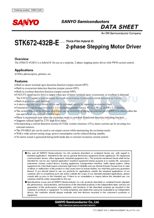 ENA1733A datasheet - Thick-Film Hybrid IC 2-phase Stepping Motor Driver