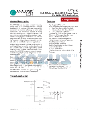 AAT3152IWP-T1 datasheet - High Efficiency 1X/1.5X/2X Charge Pump For White LED Applications