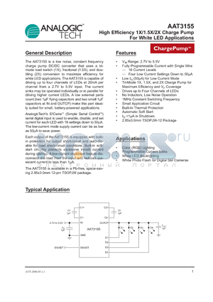 AAT3155 datasheet - High Efficiency 1X/1.5X/2X Charge Pump For White LED Applications