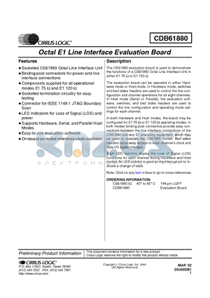 CDB61880 datasheet - Octal E1 Line Interface Evaluation Board