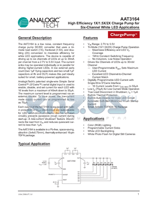 AAT3164 datasheet - High Efficiency 1X/1.5X/2X Charge Pump for Six-Channel White LED Applications