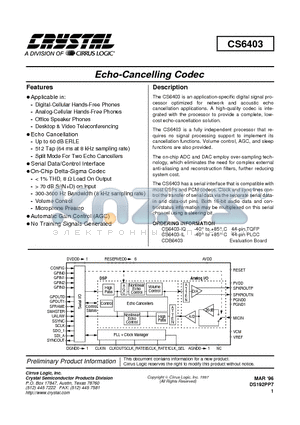 CDB6403 datasheet - Echo-Cancelling Codec