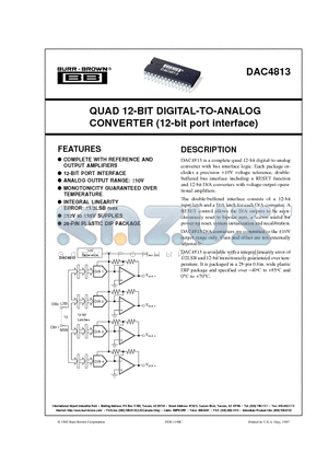 DAC4813JP datasheet - QUAD 12-BIT DIGITAL-TO-ANALOG CONVERTER 12-bit port interface