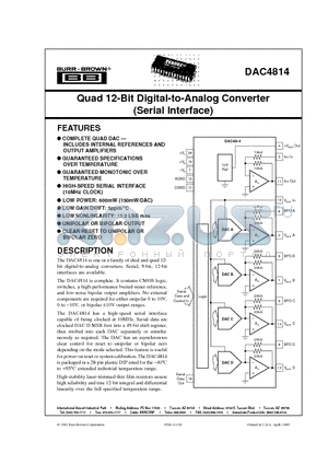 DAC4814BP datasheet - Quad 12-Bit Digital-to-Analog Converter Serial Interface