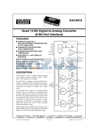 DAC4815AP datasheet - Quad 12-Bit Digital-to-Analog Converter 8-Bit Port Interface