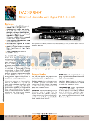 DAC488HR/2 datasheet - 16-bit D/A Converter with Digital I/O & IEEE 488