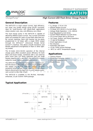 AAT3170_08 datasheet - High Current LED Flash Driver Charge Pump IC