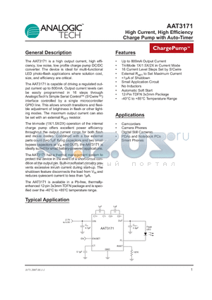 AAT3171 datasheet - High Current, High Efficiency Charge Pump with Auto-Timer