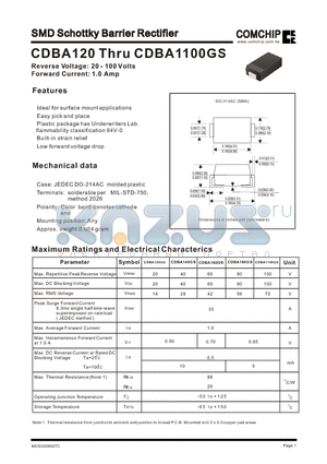 CDBA120GS datasheet - SMD Schottky Barrier Rectifier