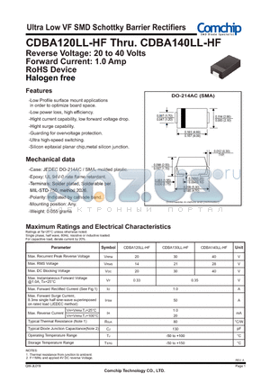 CDBA120LL-HF datasheet - Ultra Low VF SMD Schottky Barrier Rectifiers