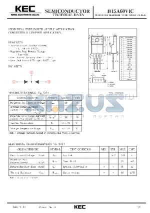 B15A60VIC datasheet - SCHOTTKY BARRIER TYPE DIODE STACK (SWITCHING TYPE POWER SUPPLY, CONVERTER & CHOPPER)