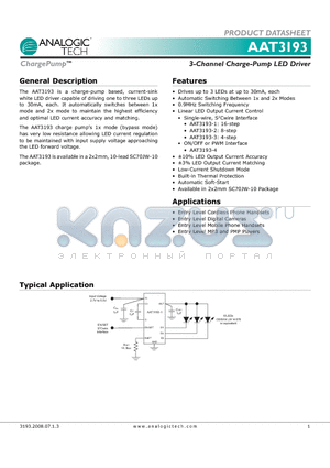 AAT3193 datasheet - 3-Channel Charge-Pump LED Driver