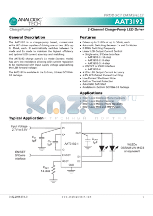 AAT3192IJQ-1-T1 datasheet - 2-Channel Charge-Pump LED Driver