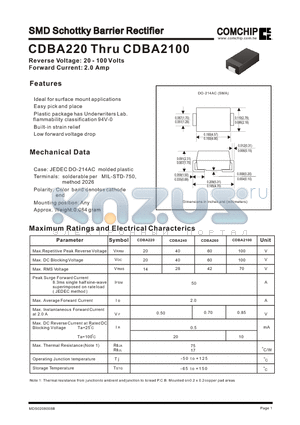 CDBA220 datasheet - SMD Schottky Barrier Rectifier