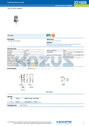 231828 datasheet - Clip, 5 x 20 mm, Version 2