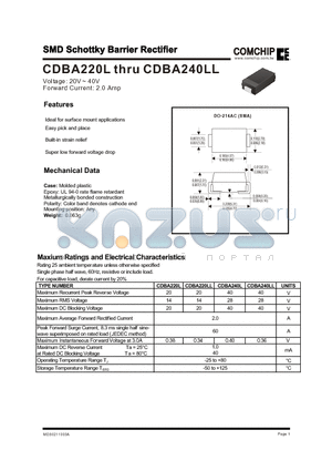 CDBA220LL datasheet - SMD Schottky Barrier Rectifier