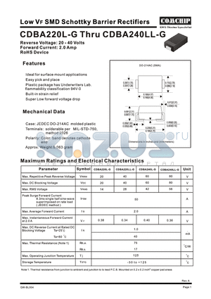 CDBA220LL-G datasheet - Low Vf SMD Schottky Barrier Rectifiers